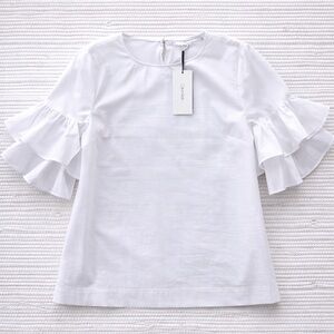 Calvin Klein White Poplin Ruffle Sleeve Blouse XL NWT Summer Chic